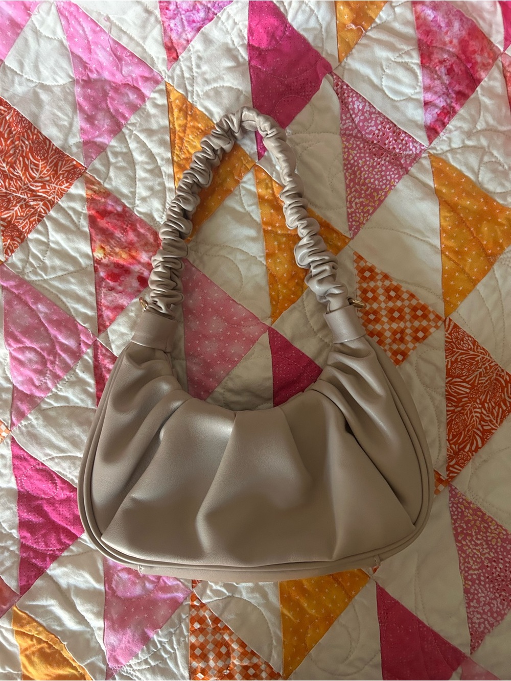 Neutral Ruched Shoulder Bag - Cream